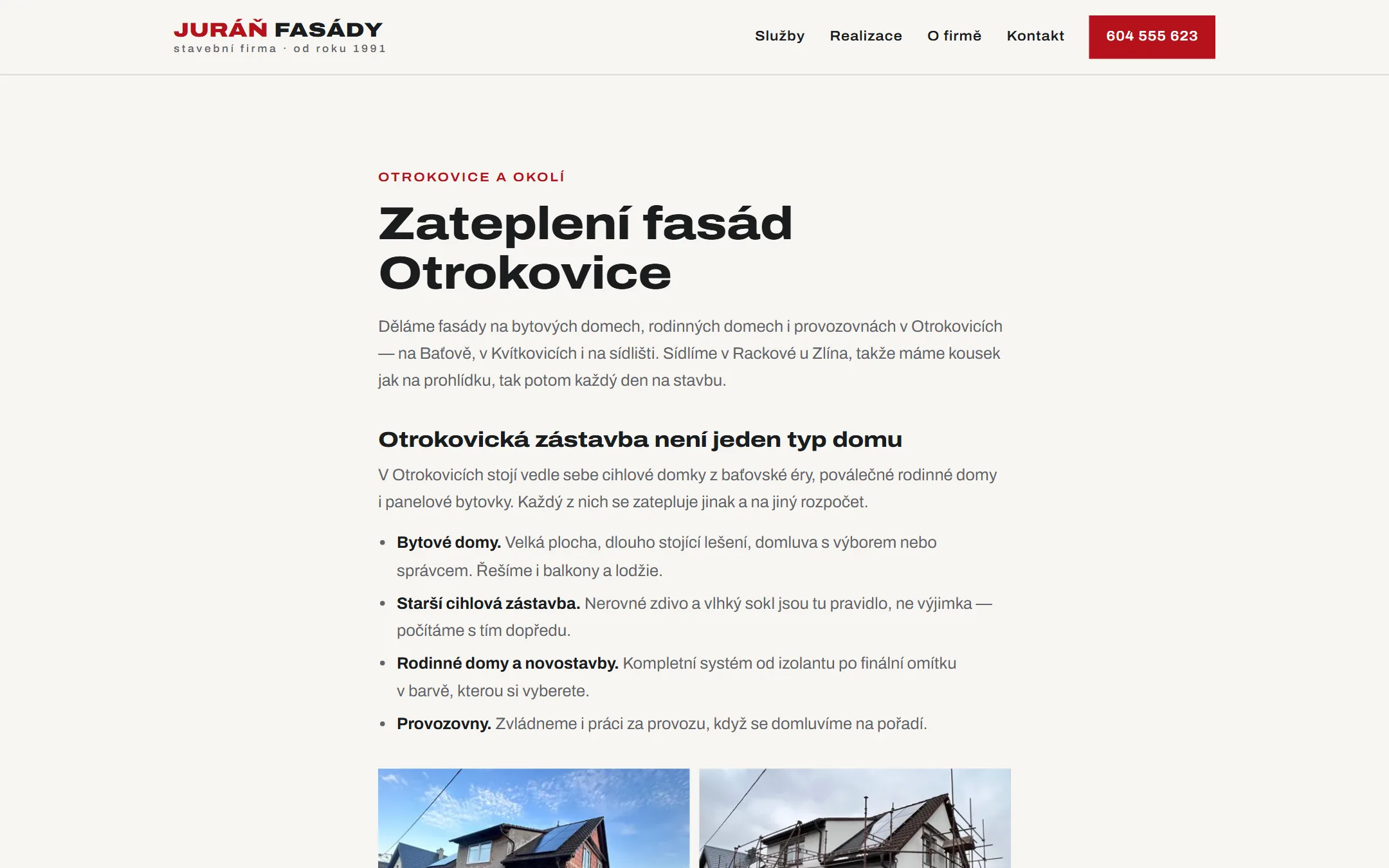 Stránka Zateplení fasád Otrokovice