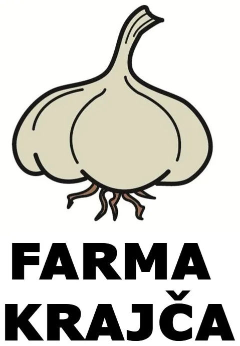 Logo Farmy Krajča: kreslená palice česneku a nápis