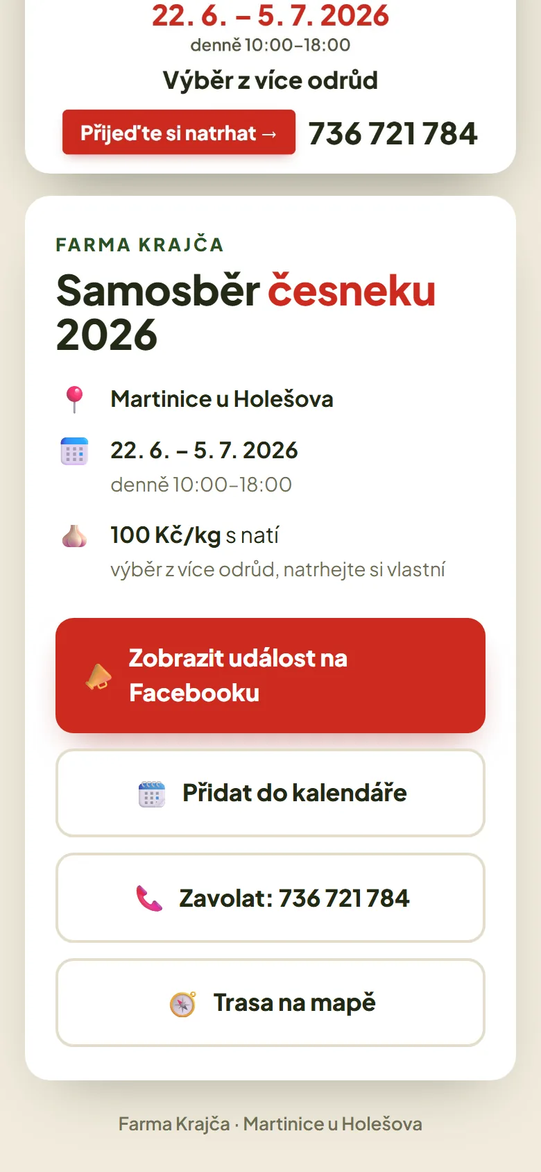 Tlačítka na událost, kalendář, telefon a trasu