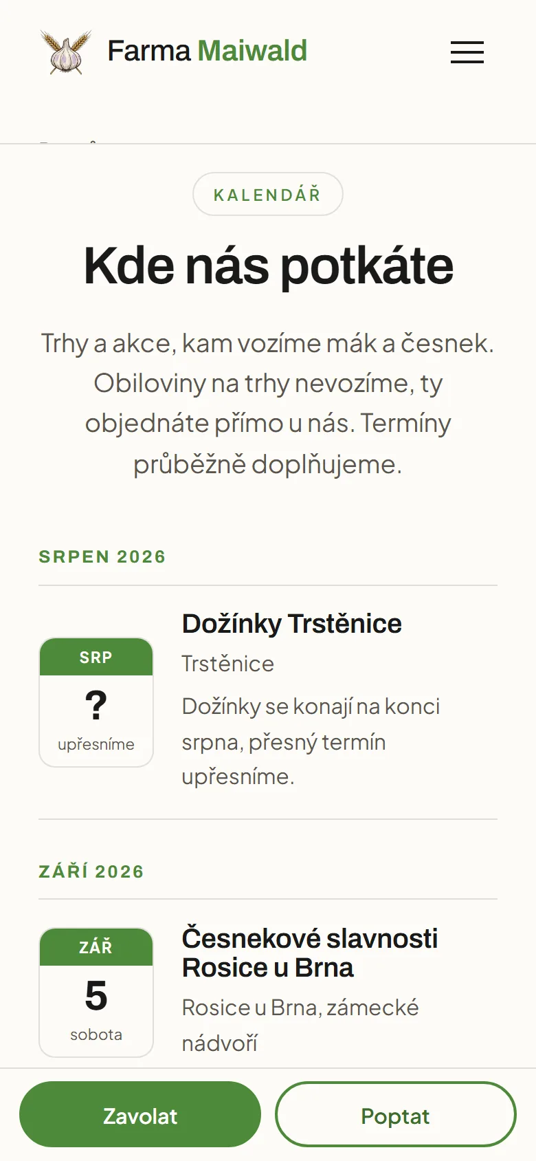 Kalendář trhů na telefonu