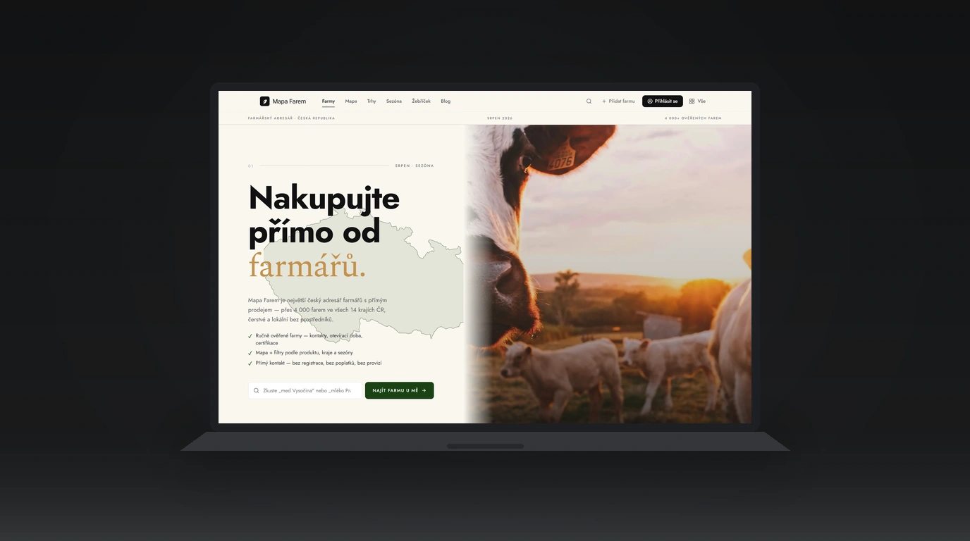 Web Mapa Farem na notebooku
