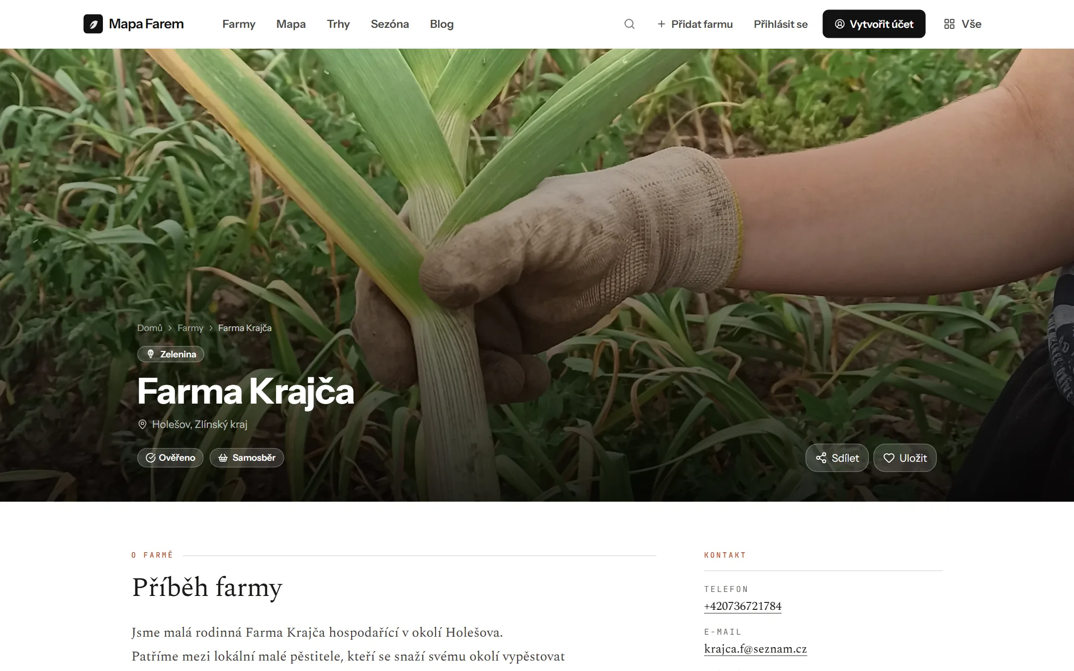 Profil farmy s kontaktem