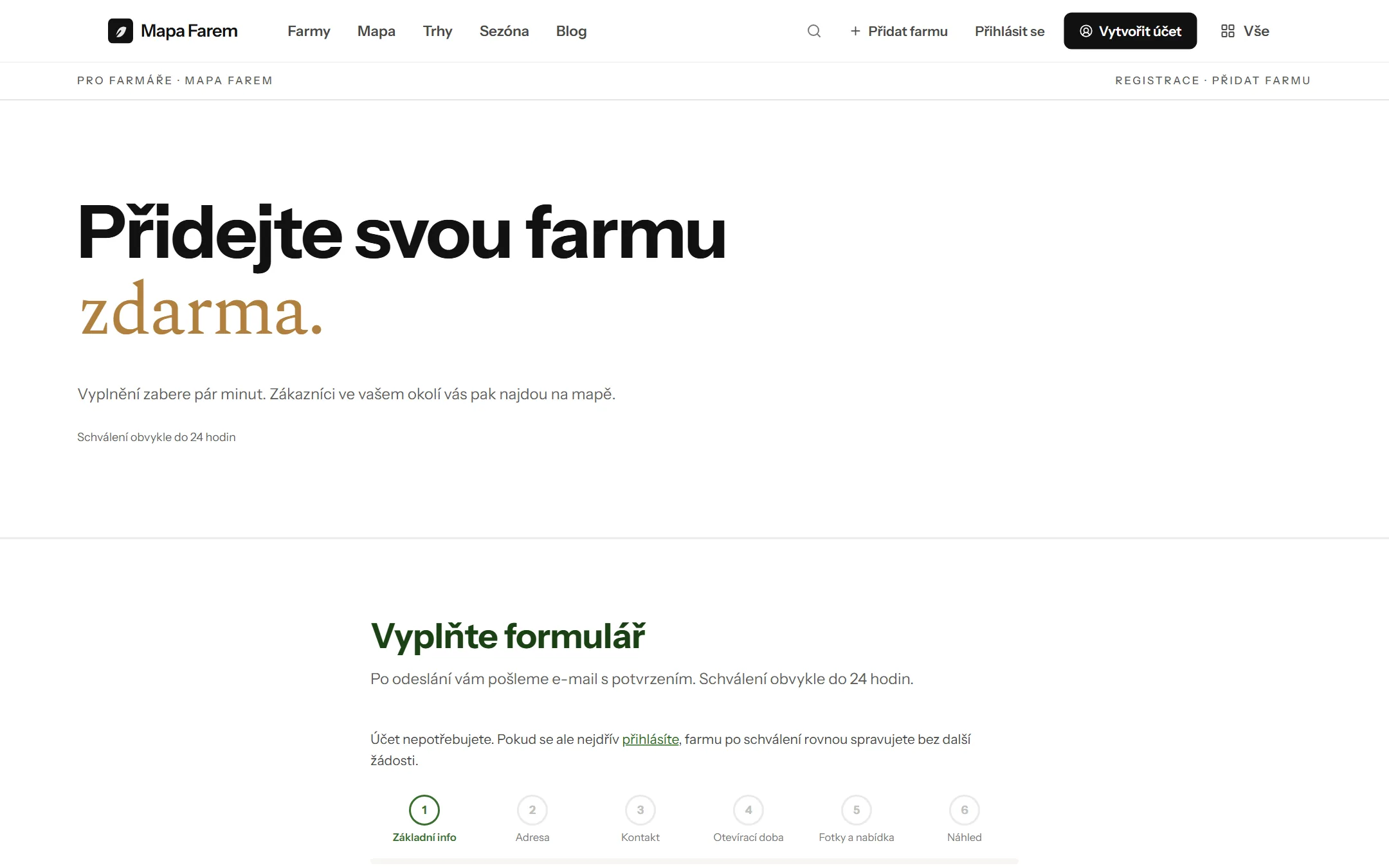 Formulář Přidat farmu