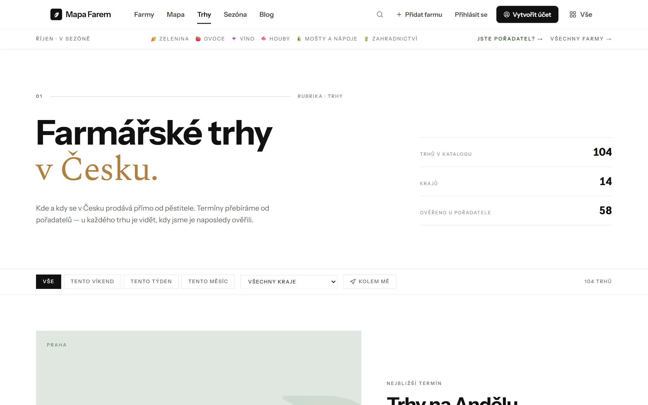 Přehled farmářských trhů