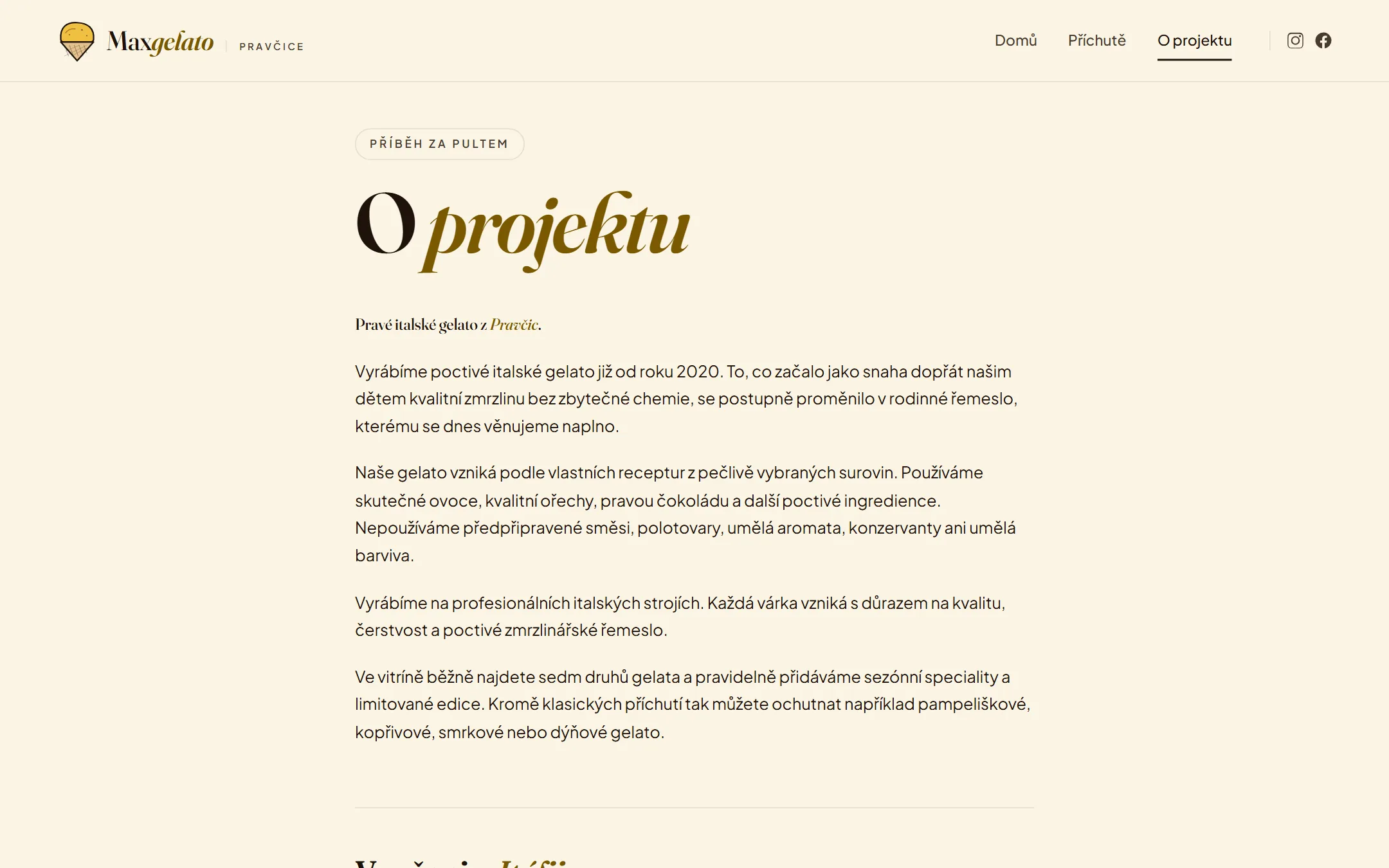 Stránka O projektu na webu Maxgelato