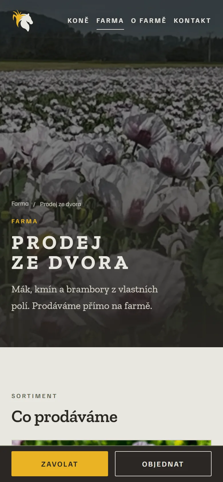 Prodej ze dvora na telefonu