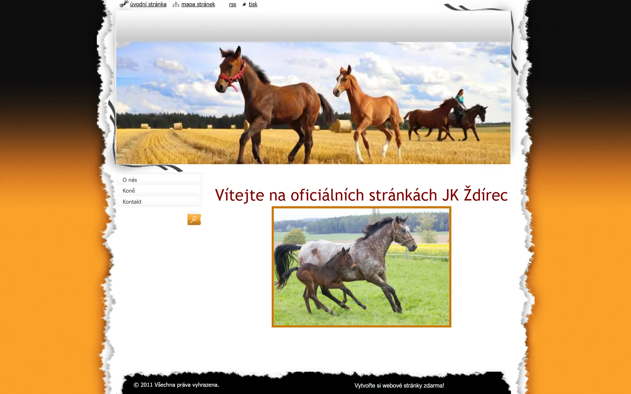 Starý web Jezdeckého klubu Ždírec na Webnode, snímek z archivu webu 2025