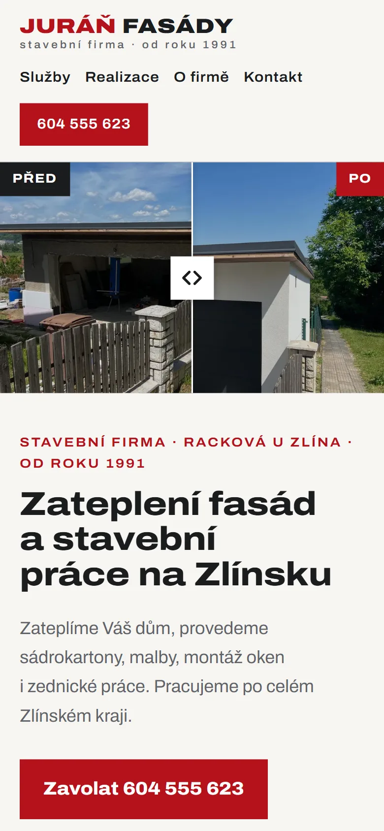 Mobilní verze webu Juráň Fasády