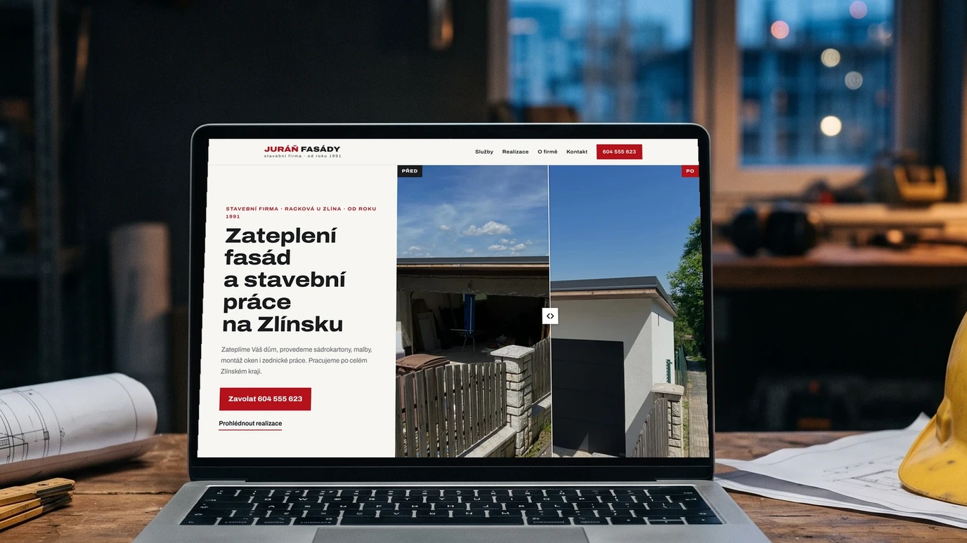 Web Juráň Fasády na notebooku