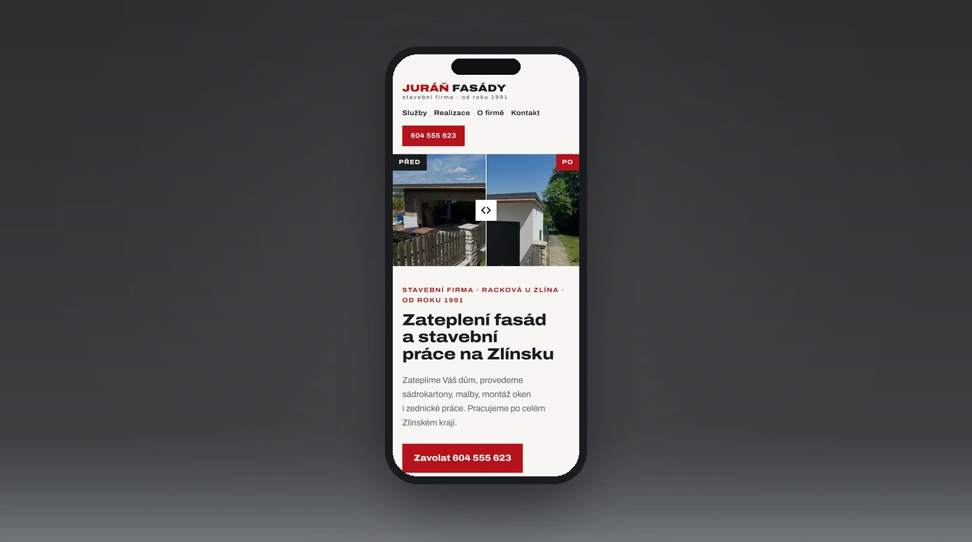 Mobilní verze webu Juráň Fasády