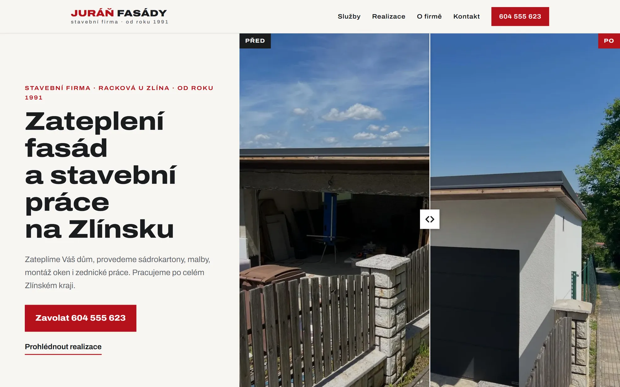 Web Juráň Fasády s porovnáním před a po