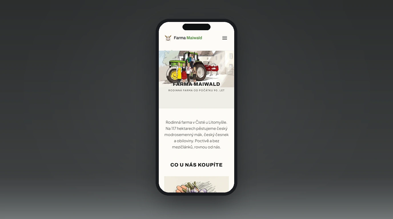 Mobilní verze webu rodinné farmy Maiwald