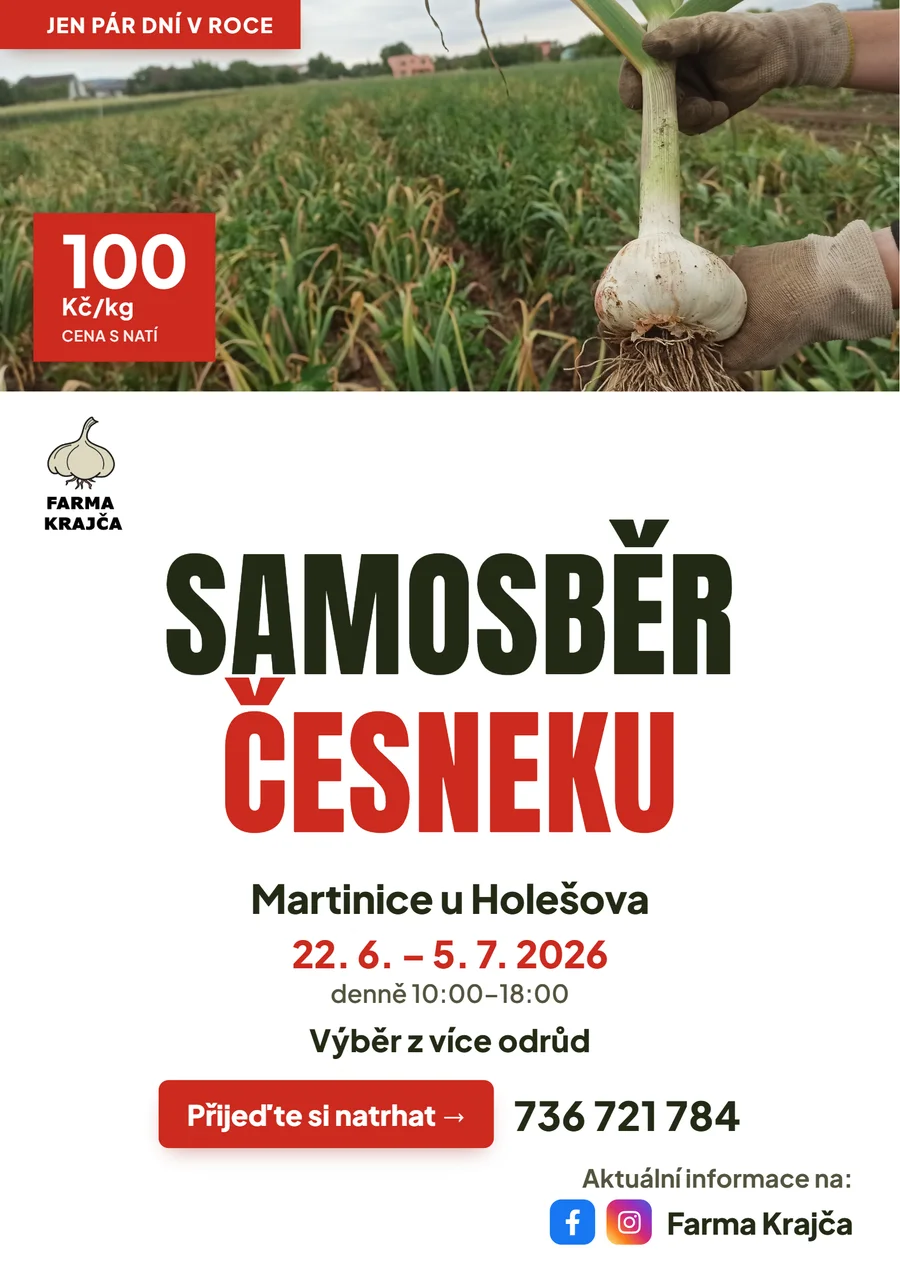 Plakát na samosběr česneku pro Farmu Krajča